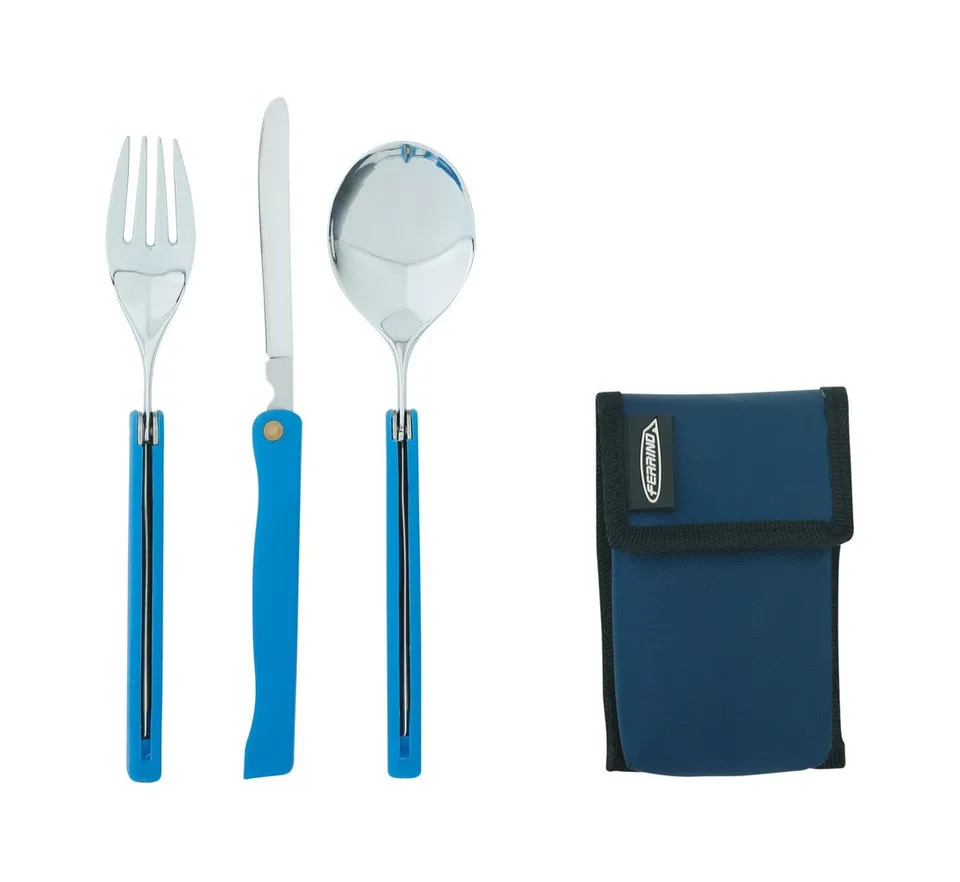 ferrino-travel-set-posate-pieghevole-cucchiaio-forchetta-e-coltello-blu image 1