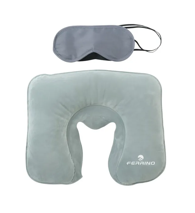 ferrino-travel-set-kit-da-viaggio-con-cuscino-autogonfiabile-e-mascherina-grigio image 1