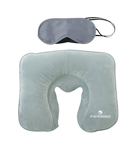 ferrino-travel-set-kit-da-viaggio-con-cuscino-autogonfiabile-e-mascherina-grigio image 2